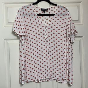 Lane Bryant White And Burnt Rose Pink Polka Dot blouse Size: 16